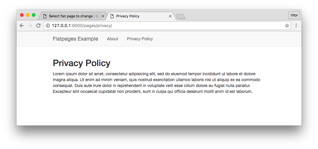 Privacy Policy Flatpage with Menu