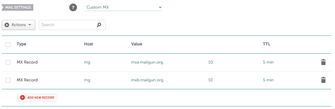 Namecheap Advanced DNS MX Records Screen Shot