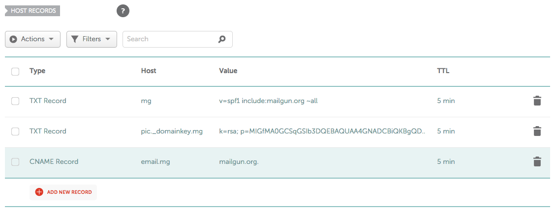 Namecheap Advanced DNS CNAME Record Screen Shot