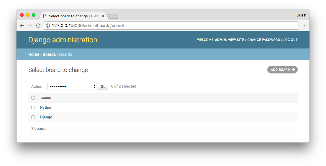 Django Admin Boards List